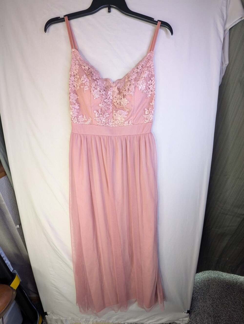 Lovely Grace Dusty Pink Embroidered Lace and Tulle Bridesmaid Maxi Dress